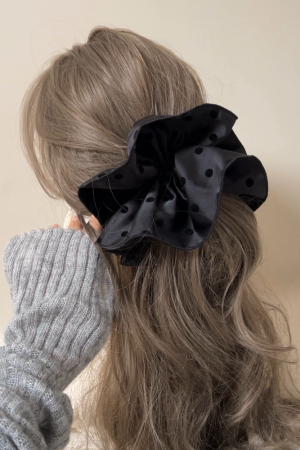 High-End Korean Style Black Large Wave Circle Hair Tie with Bow Spring Clip for Effortless Chic Hairstyling