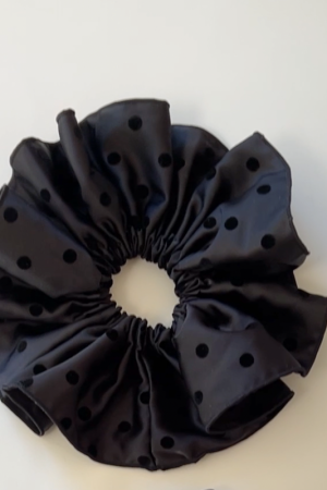 High-End Korean Style Black Large Wave Circle Hair Tie with Bow Spring Clip for Effortless Chic Hairstyling