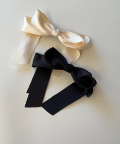 High-End Korean Style Black Large Wave Circle Hair Tie with Bow Spring Clip for Effortless Chic Hairstyling