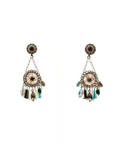 High-End Light Luxury Contrasting Color Diamond Crystal Flower Tassel Long Earrings for Evening Wear