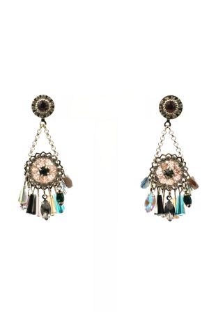 High-End Light Luxury Contrasting Color Diamond Crystal Flower Tassel Long Earrings for Evening Wear