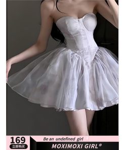 High-End Light Luxury Purple Fairy Birthday Dress Set - Strapless Tulle Cardigan with Puff Skirt for a Dreamy Look
