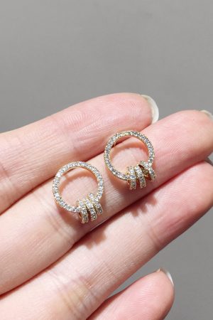 High-End Light Luxury S925 Silver Geometric Circle Drop Earrings with Micro-Inlaid Diamonds, Simple Elegant Accessories