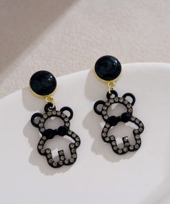 High-End Little Bear Earrings, Autumn Winter Korean Style, Sweet Full Diamond Design, Niche Gentle Ear Accessories