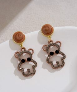 High-End Little Bear Earrings, Autumn Winter Korean Style, Sweet Full Diamond Design, Niche Gentle Ear Accessories