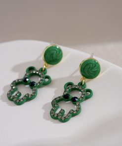 High-End Little Bear Earrings, Autumn Winter Korean Style, Sweet Full Diamond Design, Niche Gentle Ear Accessories