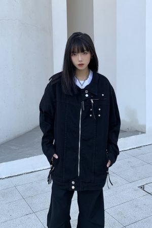 High-End Loose Denim Jacket with Zipper, European American Style, Unisex High Street Lapel Top, Trendy Casual Fashion Outerwear