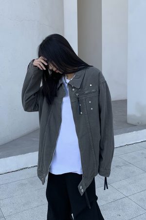 High-End Loose Denim Jacket with Zipper, European American Style, Unisex High Street Lapel Top, Trendy Casual Fashion Outerwear