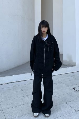 High-End Loose Denim Jacket with Zipper, European American Style, Unisex High Street Lapel Top, Trendy Casual Fashion Outerwear