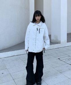 High-End Loose Denim Jacket with Zipper, European American Style, Unisex High Street Lapel Top, Trendy Casual Fashion Outerwear