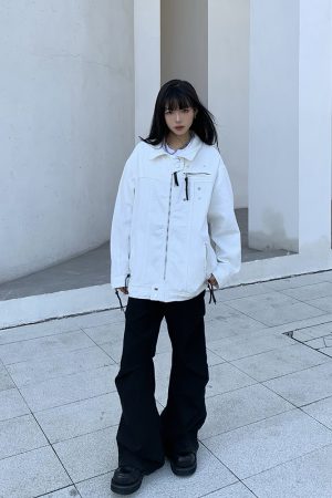 High-End Loose Denim Jacket with Zipper, European American Style, Unisex High Street Lapel Top, Trendy Casual Fashion Outerwear