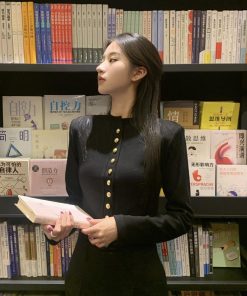 High-End Metal Buckle Silhouette Coat & Slim Knit Cardigan Set - Long Sleeve Sweater & Luxury Suit Pants for Autumn Winter Style