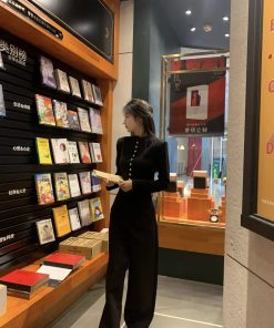 High-End Metal Buckle Silhouette Coat & Slim Knit Cardigan Set - Long Sleeve Sweater & Luxury Suit Pants for Autumn Winter Style