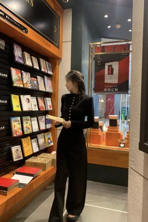 High-End Metal Buckle Silhouette Coat & Slim Knit Cardigan Set - Long Sleeve Sweater & Luxury Suit Pants for Autumn Winter Style