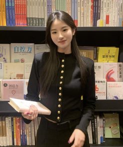 High-End Metal Buckle Silhouette Coat & Slim Knit Cardigan Set - Long Sleeve Sweater & Luxury Suit Pants for Autumn Winter Style