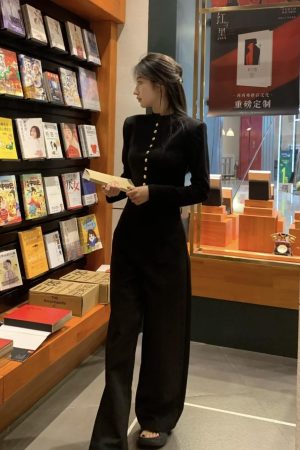 High-End Metal Buckle Silhouette Coat & Slim Knit Cardigan Set - Long Sleeve Sweater & Luxury Suit Pants for Autumn Winter Style