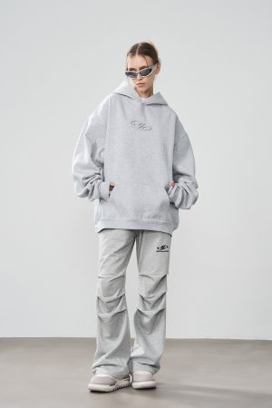 High-End Metal Foil Silver Printed Casual Hoodie - Loose Fit American Street Style Fashion