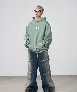 High-End Metal Foil Silver Printed Casual Hoodie - Loose Fit American Street Style Fashion