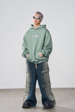 High-End Metal Foil Silver Printed Casual Hoodie - Loose Fit American Street Style Fashion