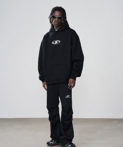 High-End Metal Foil Silver Printed Casual Hoodie - Loose Fit American Street Style Fashion