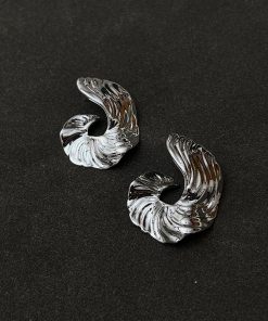 High-End Metal Pleated Irregular Earrings in Brass with S925 Silver Pins - Minimalist Light Luxury Jewelry