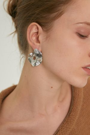 High-End Metal Pleated Irregular Earrings in Brass with S925 Silver Pins - Minimalist Light Luxury Jewelry
