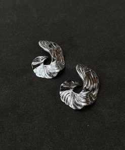 High-End Metal Pleated Irregular Earrings in Brass with S925 Silver Pins - Minimalist Light Luxury Jewelry