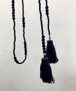 High-End Minimalist Black Bead String PU Tassel Long Sweater Chain Pendant Necklace - Internet Celebrity Style, Versatile Fashion Accessory