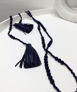 High-End Minimalist Black Bead String PU Tassel Long Sweater Chain Pendant Necklace - Internet Celebrity Style, Versatile Fashion Accessory