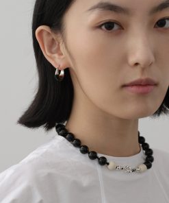 High-End Minimalist Black Enamel Color-Blocking Hoop Earrings for Women - Versatile Modern Jewelry