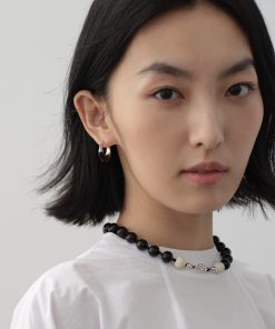 High-End Minimalist Black Enamel Color-Blocking Hoop Earrings for Women - Versatile Modern Jewelry