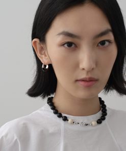 High-End Minimalist Black Enamel Color-Blocking Hoop Earrings for Women - Versatile Modern Jewelry