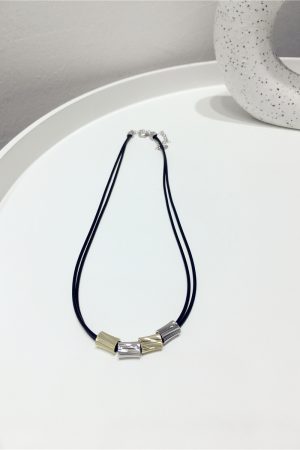 High-End Minimalist Black Rope Necklace - Versatile Mixed Striped Three-Dimensional Layered Clavicle Chain Accessory