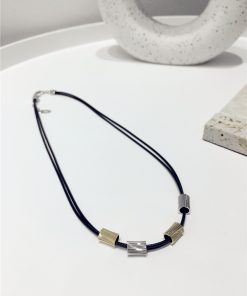 High-End Minimalist Black Rope Necklace - Versatile Mixed Striped Three-Dimensional Layered Clavicle Chain Accessory