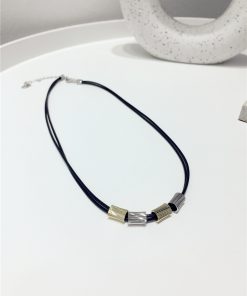 High-End Minimalist Black Rope Necklace - Versatile Mixed Striped Three-Dimensional Layered Clavicle Chain Accessory