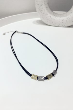 High-End Minimalist Black Rope Necklace - Versatile Mixed Striped Three-Dimensional Layered Clavicle Chain Accessory