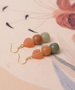 High-End Natural Bodhi Root & Gold Silk Heart-Shaped Women's Earrings, Ethnic Style, Pure Silver, Hypoallergenic Cute Ear Accessories