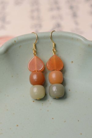 High-End Natural Bodhi Root & Gold Silk Heart-Shaped Women's Earrings, Ethnic Style, Pure Silver, Hypoallergenic Cute Ear Accessories