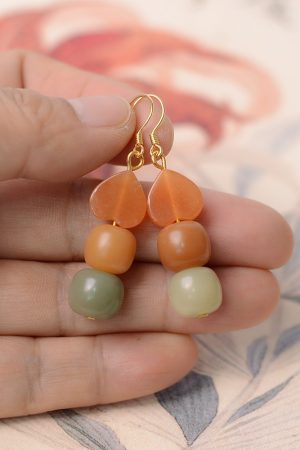 High-End Natural Bodhi Root & Gold Silk Heart-Shaped Women's Earrings, Ethnic Style, Pure Silver, Hypoallergenic Cute Ear Accessories