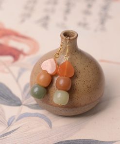 High-End Natural Bodhi Root & Gold Silk Heart-Shaped Women's Earrings, Ethnic Style, Pure Silver, Hypoallergenic Cute Ear Accessories