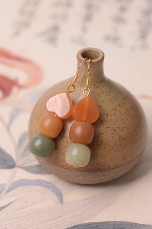 High-End Natural Bodhi Root & Gold Silk Heart-Shaped Women's Earrings, Ethnic Style, Pure Silver, Hypoallergenic Cute Ear Accessories