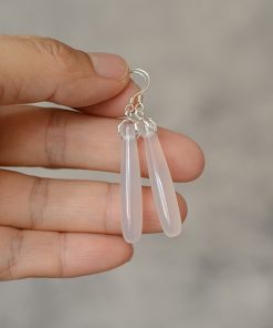 High-End Natural Jadeite White Agate Water Drop Bamboo Joint Earrings - Versatile Hypoallergenic Silver Ear Pendants for Women