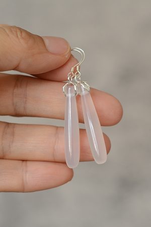 High-End Natural Jadeite White Agate Water Drop Bamboo Joint Earrings - Versatile Hypoallergenic Silver Ear Pendants for Women