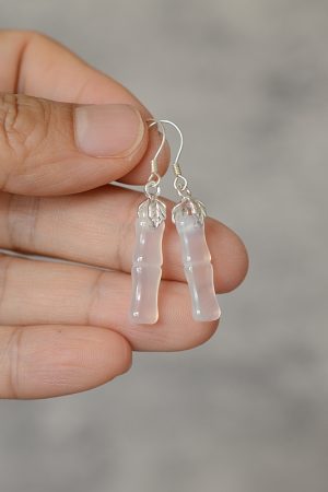 High-End Natural Jadeite White Agate Water Drop Bamboo Joint Earrings - Versatile Hypoallergenic Silver Ear Pendants for Women