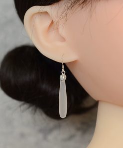 High-End Natural Jadeite White Agate Water Drop Bamboo Joint Earrings - Versatile Hypoallergenic Silver Ear Pendants for Women