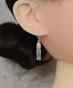 High-End Natural Jadeite White Agate Water Drop Bamboo Joint Earrings - Versatile Hypoallergenic Silver Ear Pendants for Women