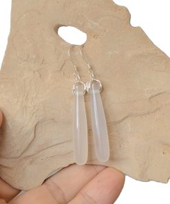 High-End Natural Jadeite White Agate Water Drop Bamboo Joint Earrings - Versatile Hypoallergenic Silver Ear Pendants for Women