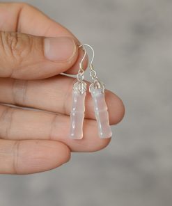 High-End Natural Jadeite White Agate Water Drop Bamboo Joint Earrings - Versatile Hypoallergenic Silver Ear Pendants for Women