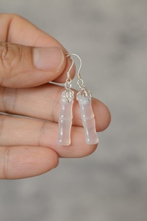 High-End Natural Jadeite White Agate Water Drop Bamboo Joint Earrings - Versatile Hypoallergenic Silver Ear Pendants for Women