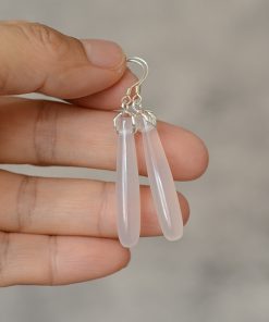 High-End Natural Jadeite White Agate Water Drop Bamboo Joint Earrings - Versatile Hypoallergenic Silver Ear Pendants for Women